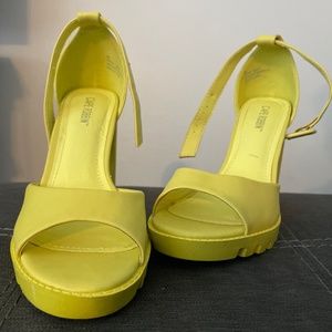 Neon Yellow Block Heels